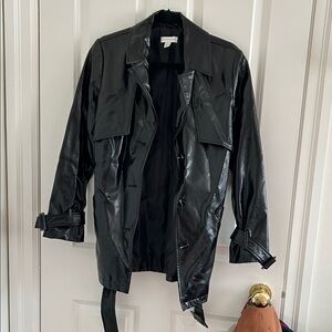 Topshop - Black Shiny Faux Leather Trench Coat